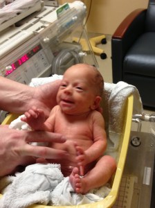 Landon's first bath (given by mommy).